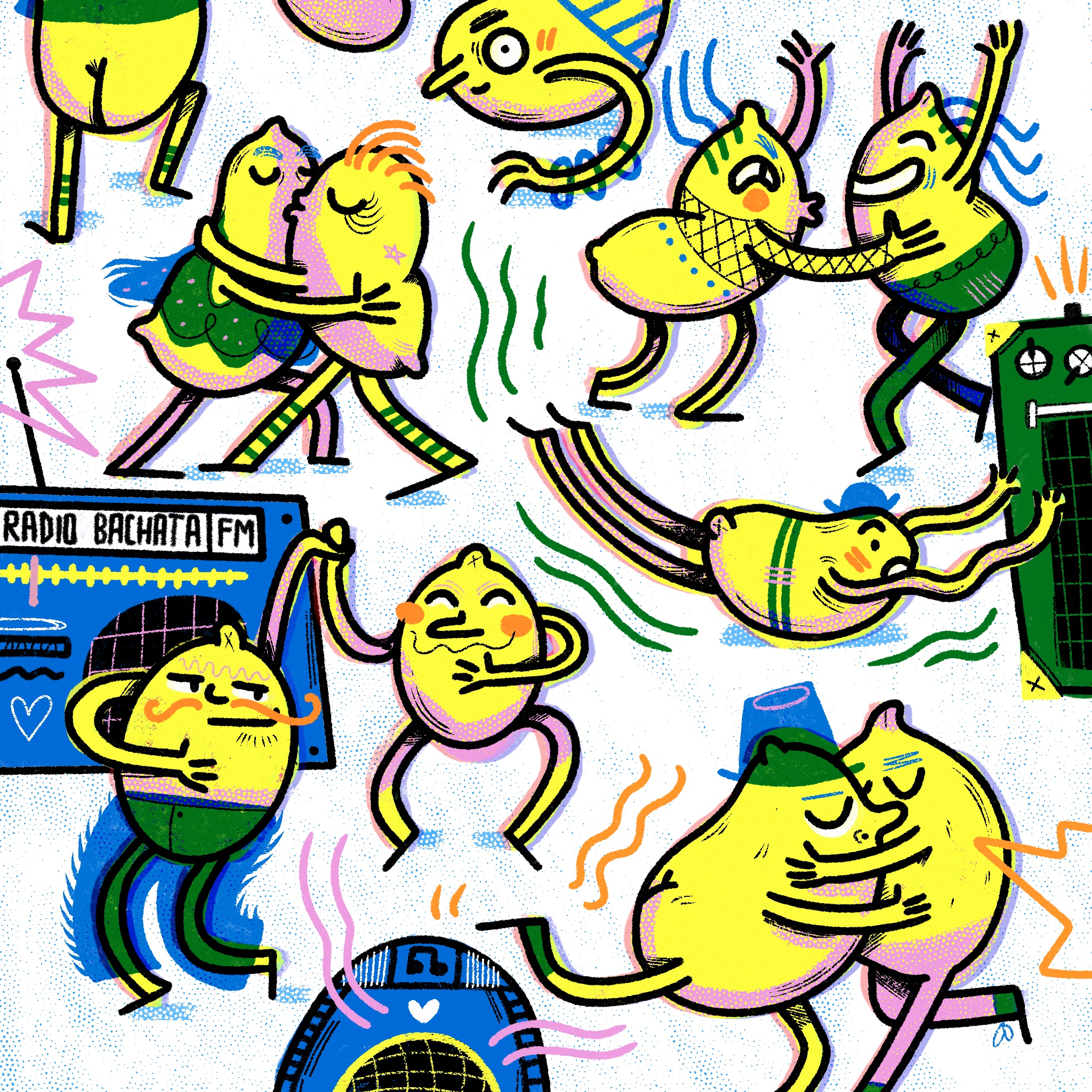 Illustration of dancing lemons