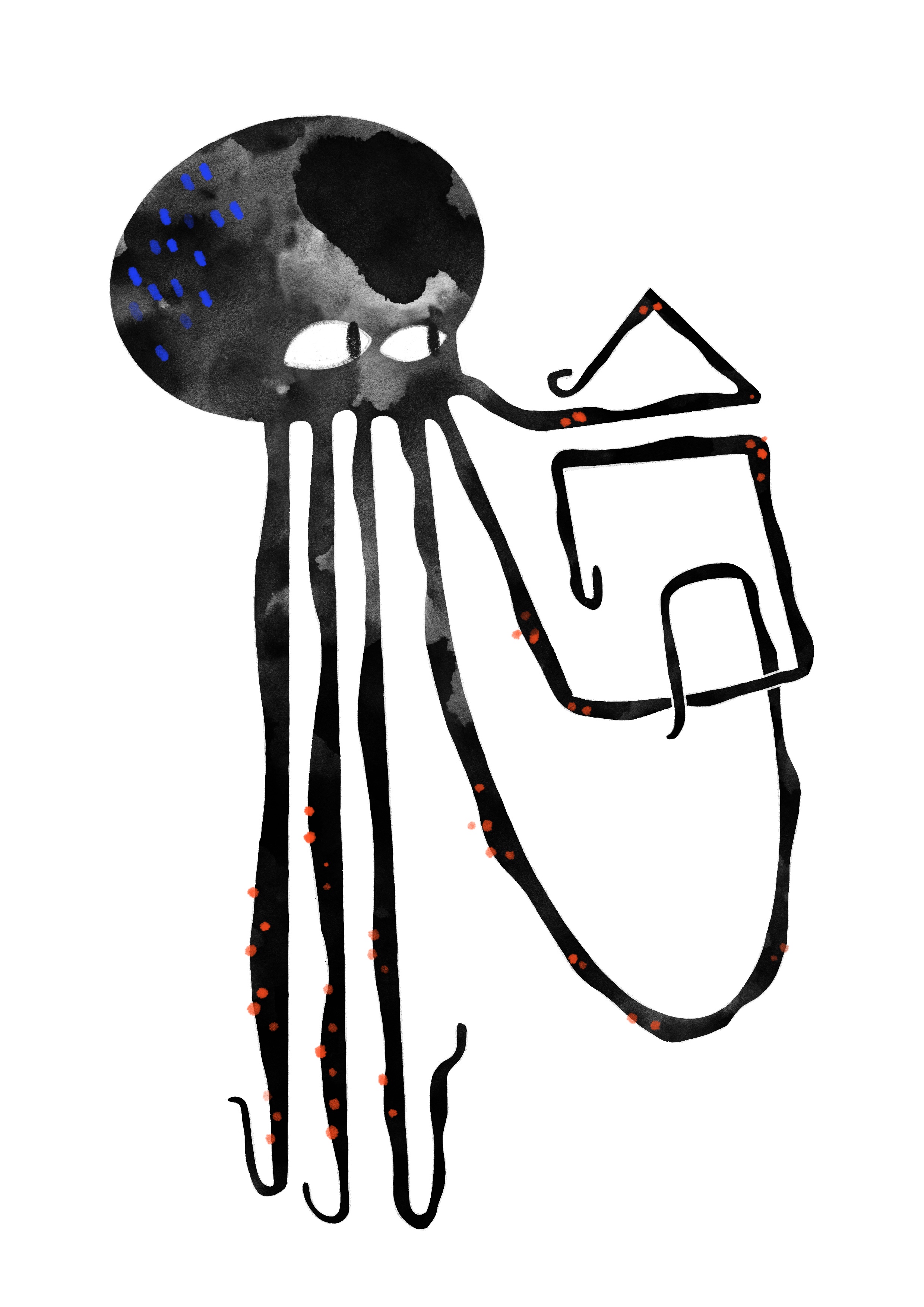 Polpo che fa una casetta coi tentacoli